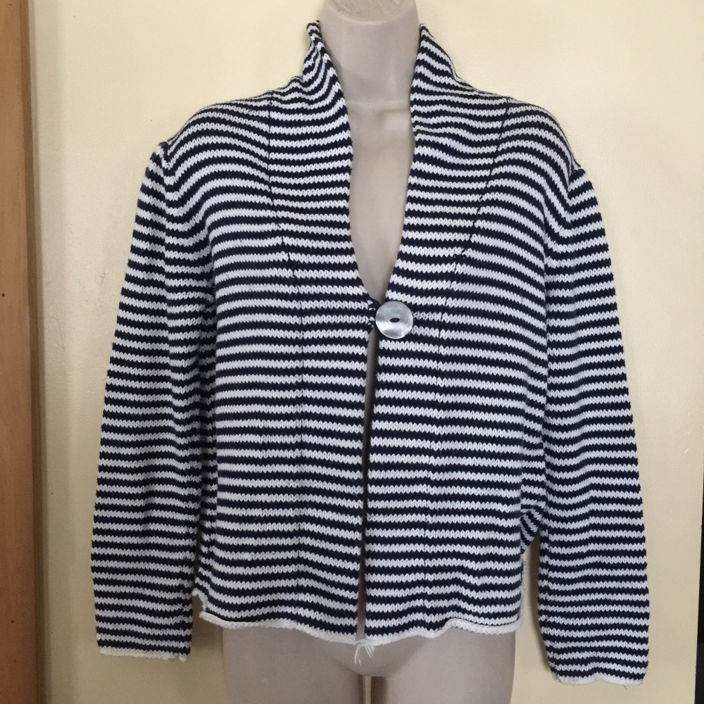 PURE & CO blue & white stripe cotton sweater
